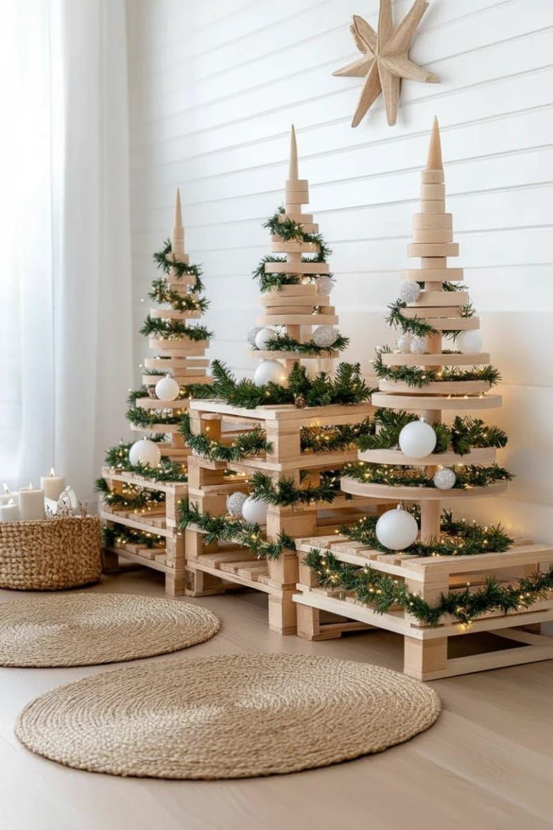 19. Scandinavian-style pallet trees with simple greenery
