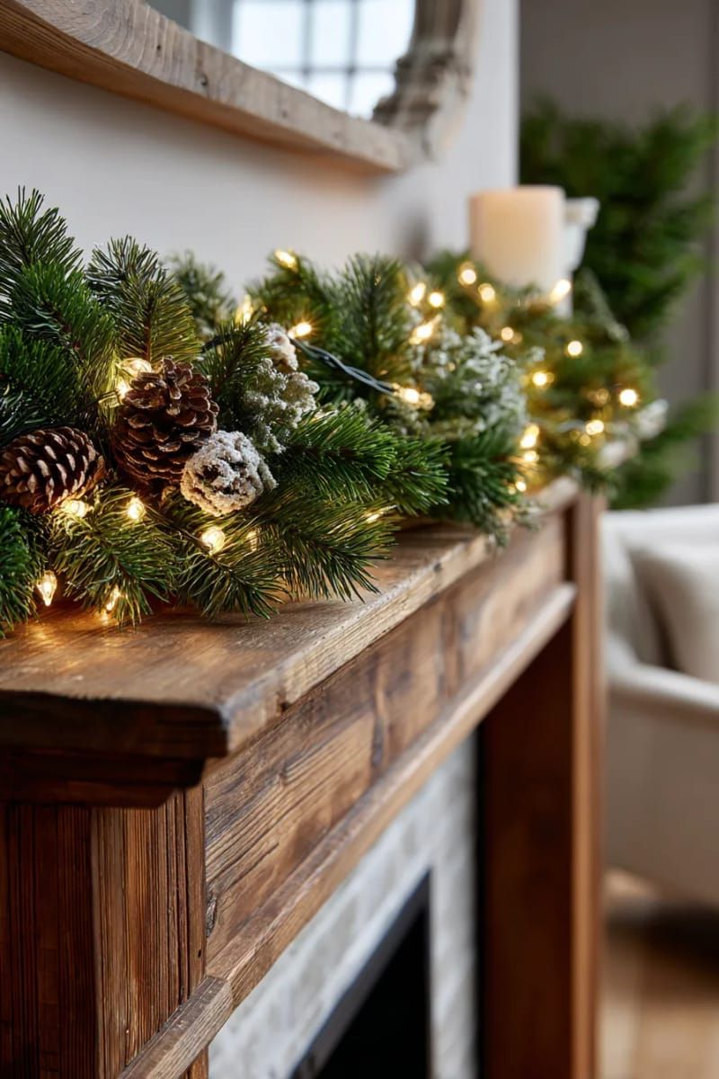5. Pine Garland and Fairy Lights on the Mantle - photo 2