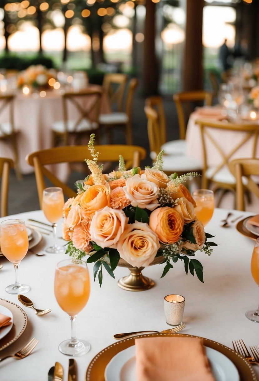 1) Warm Centerpieces with Peach and Apricot Blooms