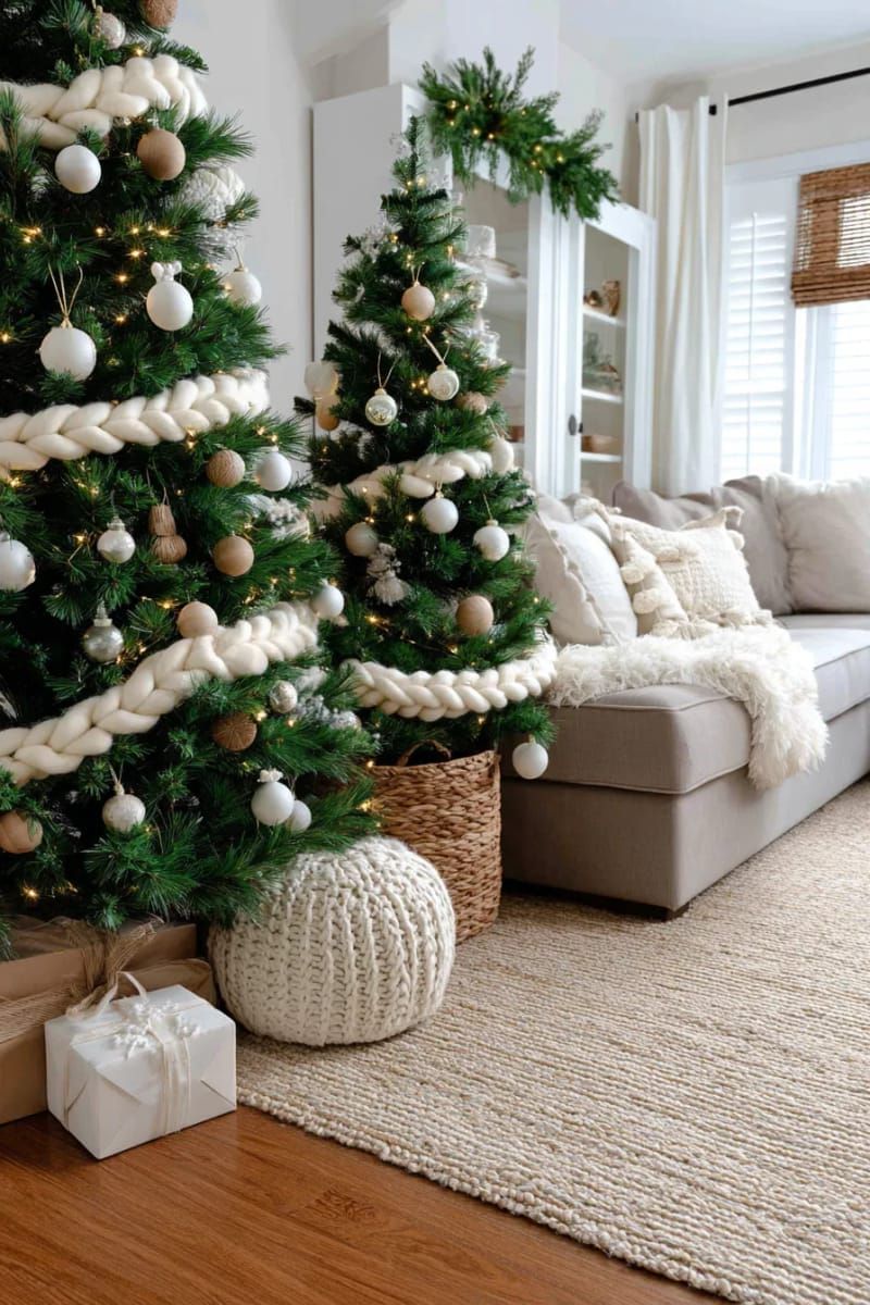 1. Neutral ornaments with chunky knit garland layers - photo 2