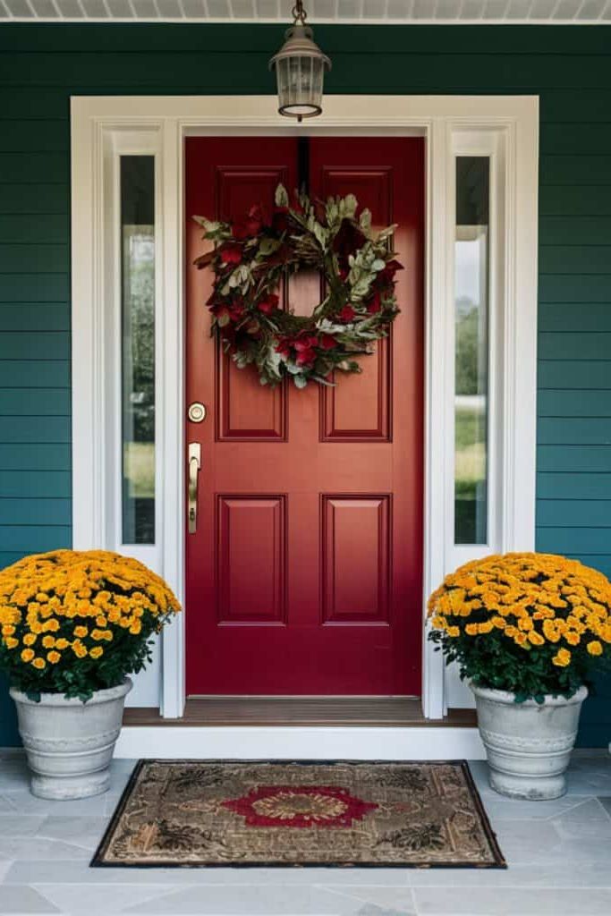 15. Red Door with Yellow Mums