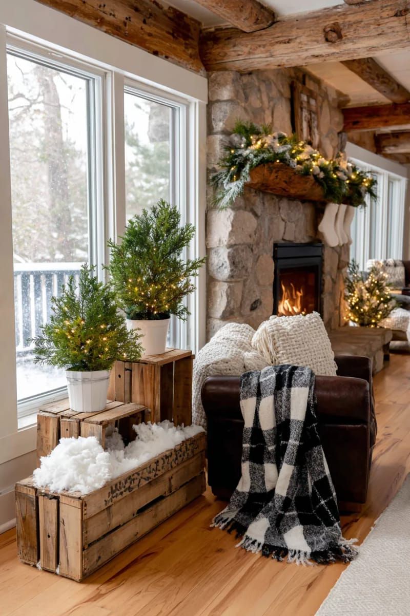 11. Reclaimed Crates Stacked with Potted Evergreens - photo 3
