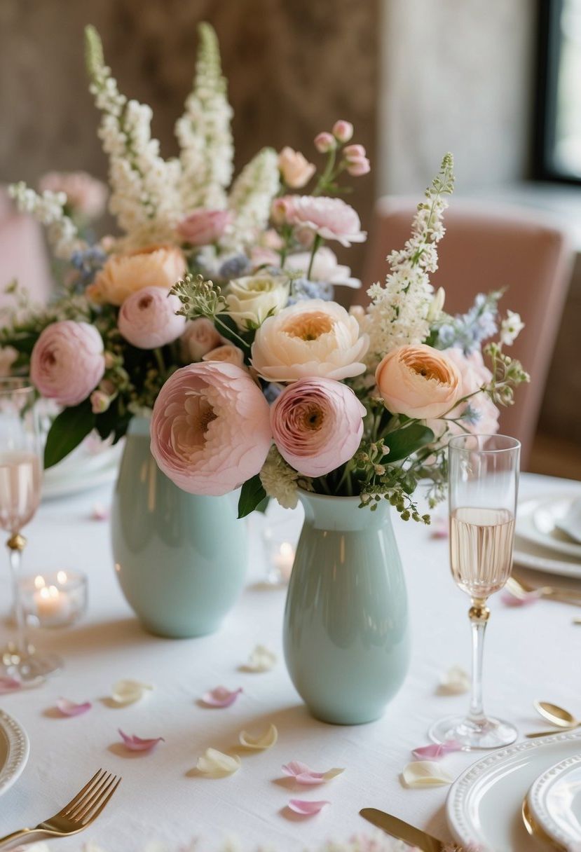 6) Soft Pastel Floral Centerpieces