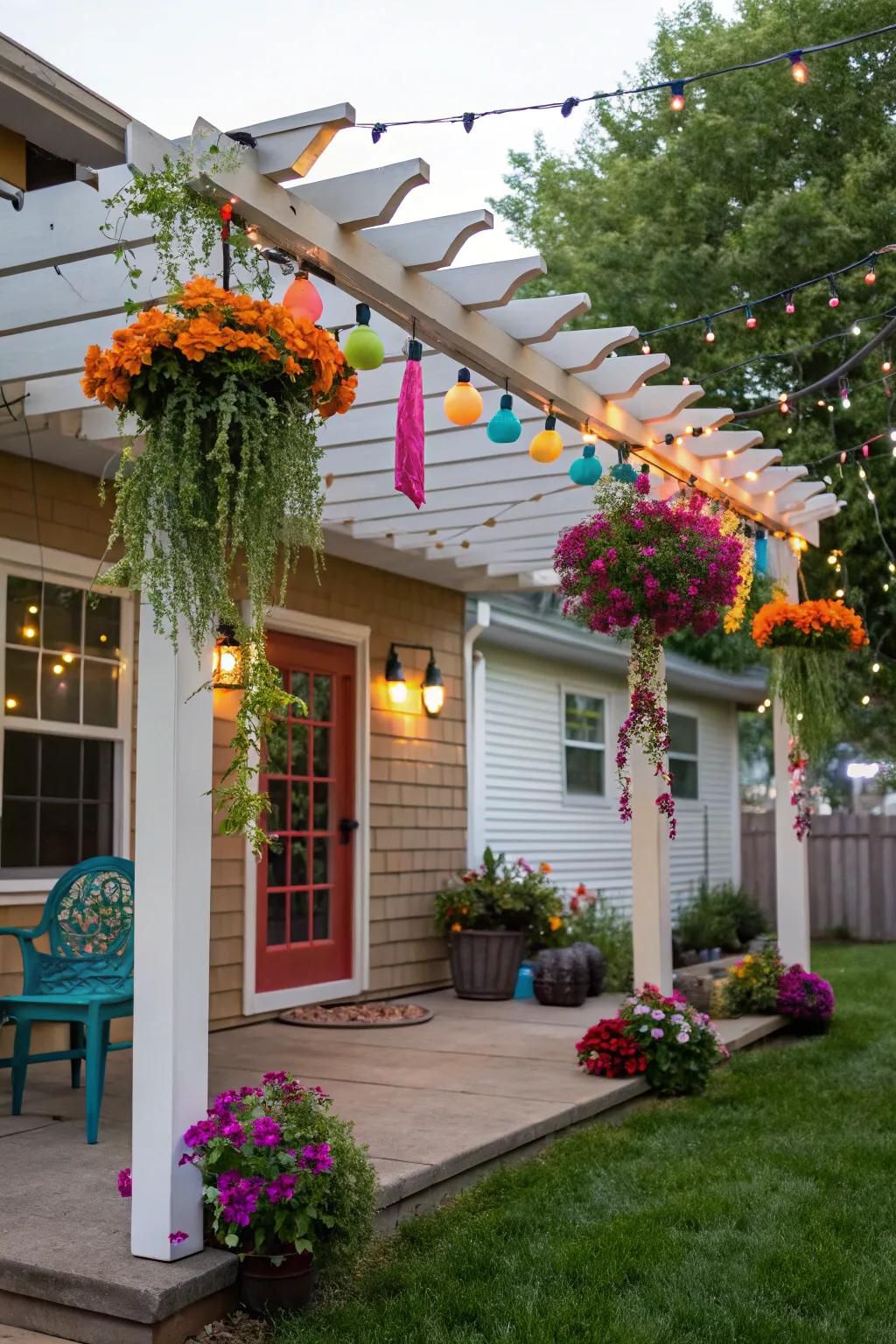 16. Bold Color Accents for Your Pergola