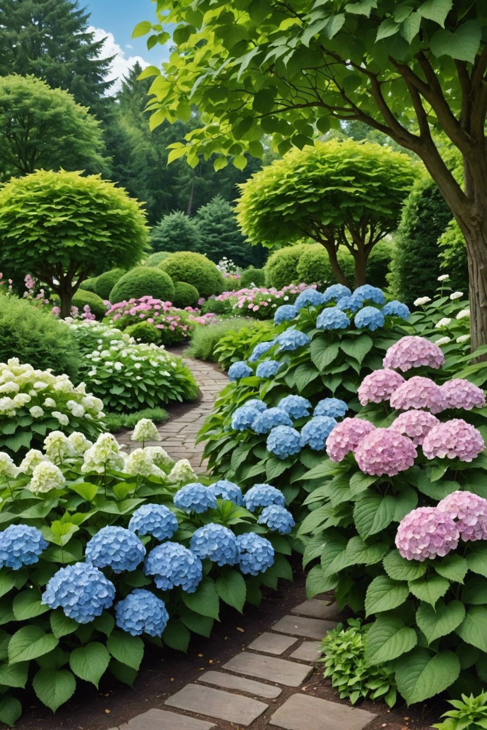 Classic Cottage Style with Mophead Hydrangeas and Leafy Hostas