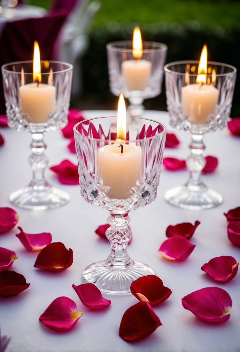 2) Crystal candle holders with rose petals