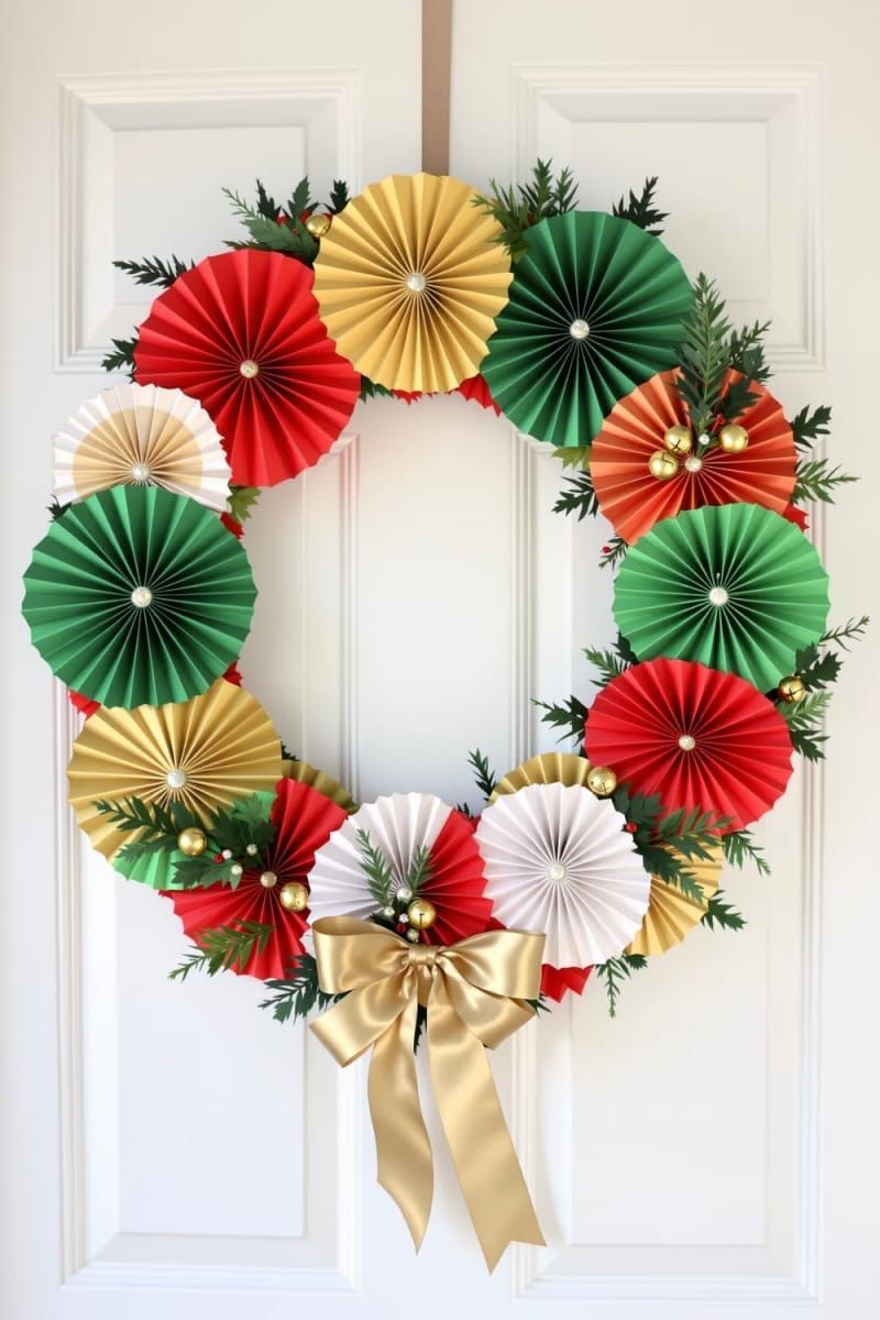 8. Colorful Accordion Paper Fan Christmas Wreath - photo 2