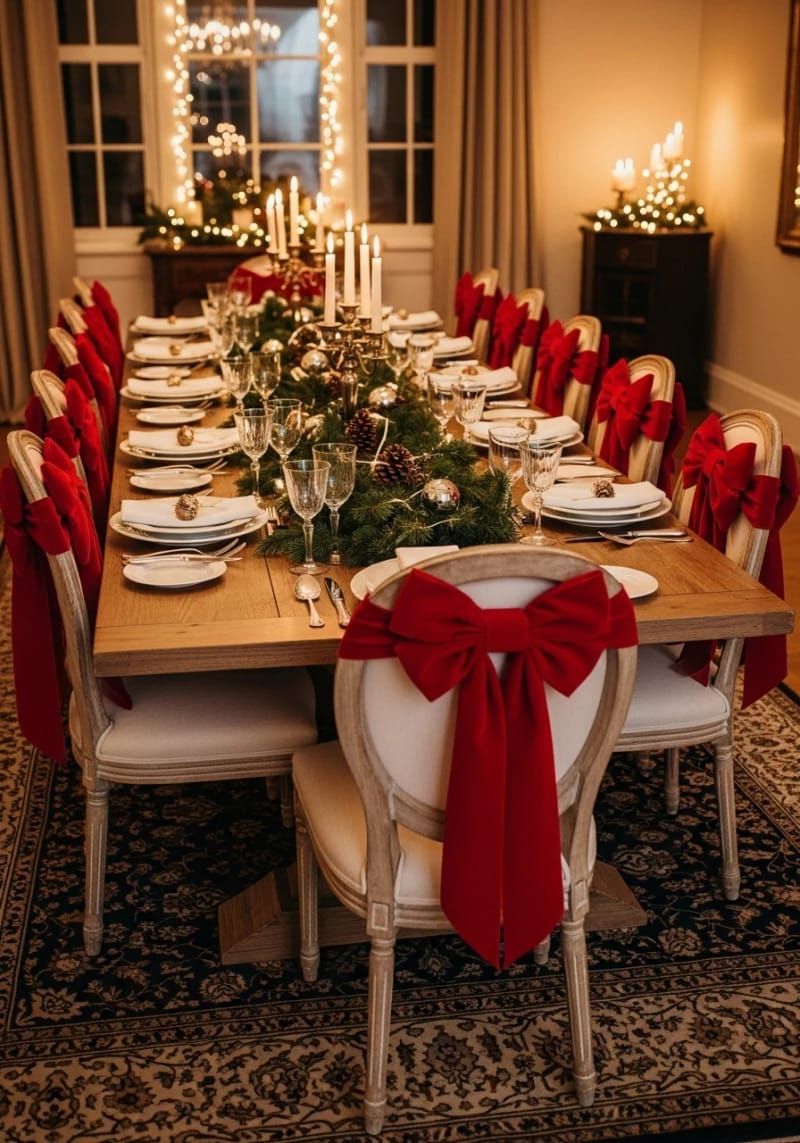 27. Red velvet chair bows for the dining table