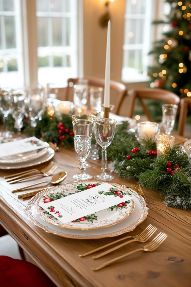 25. Watercolor Holly Menus With Handwritten Names