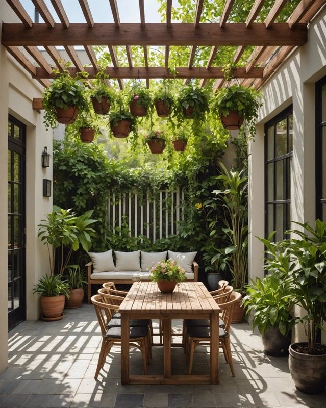Slatted Roof Paired with Hanging Plants