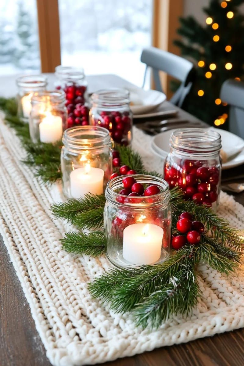 31. Glass Jars Filled With Cranberries and Tea Lights