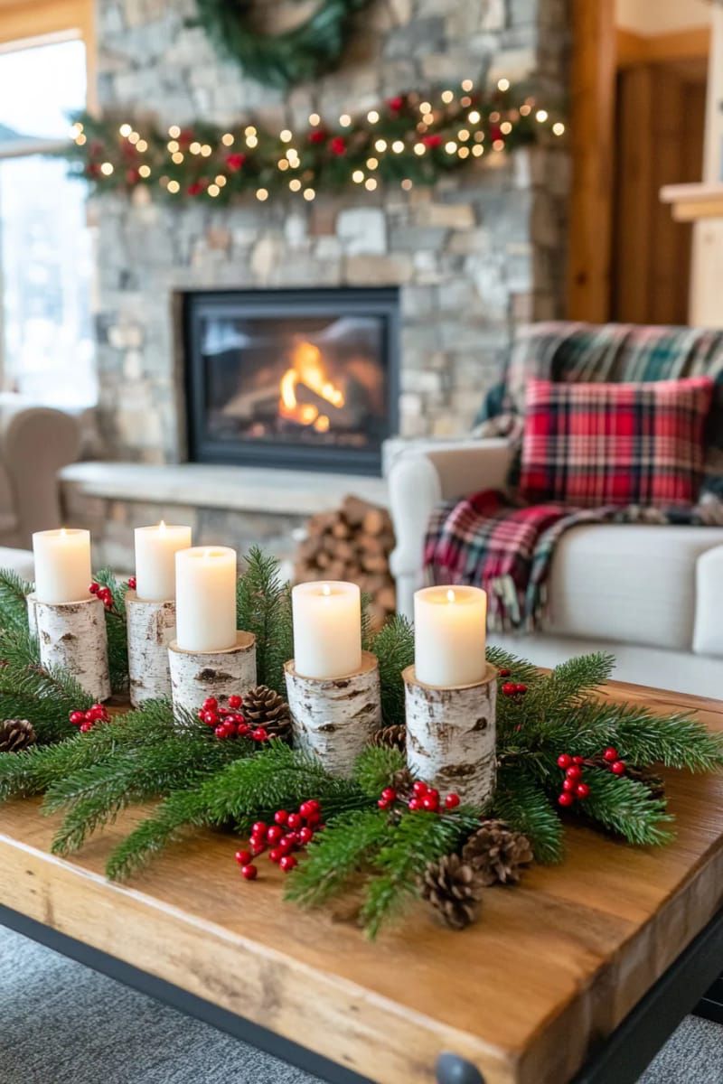 5. Birch Log Candle Holders With Evergreen Branches - photo 2