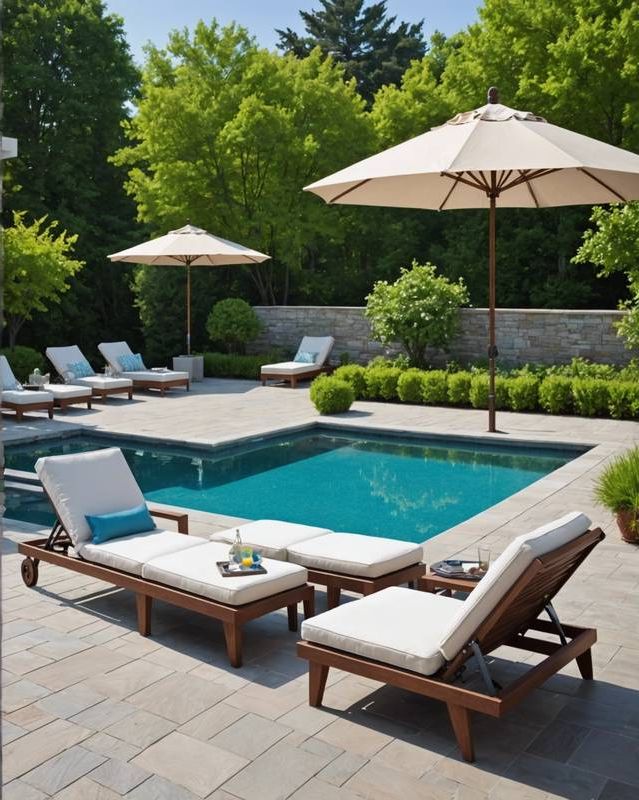 Poolside Patio with Loungers and Umbrella