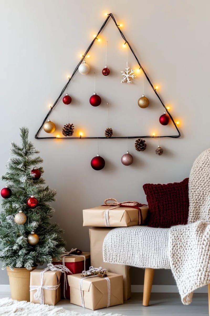 17. Wall-Mounted Christmas Tree Made of String Lights - photo 2