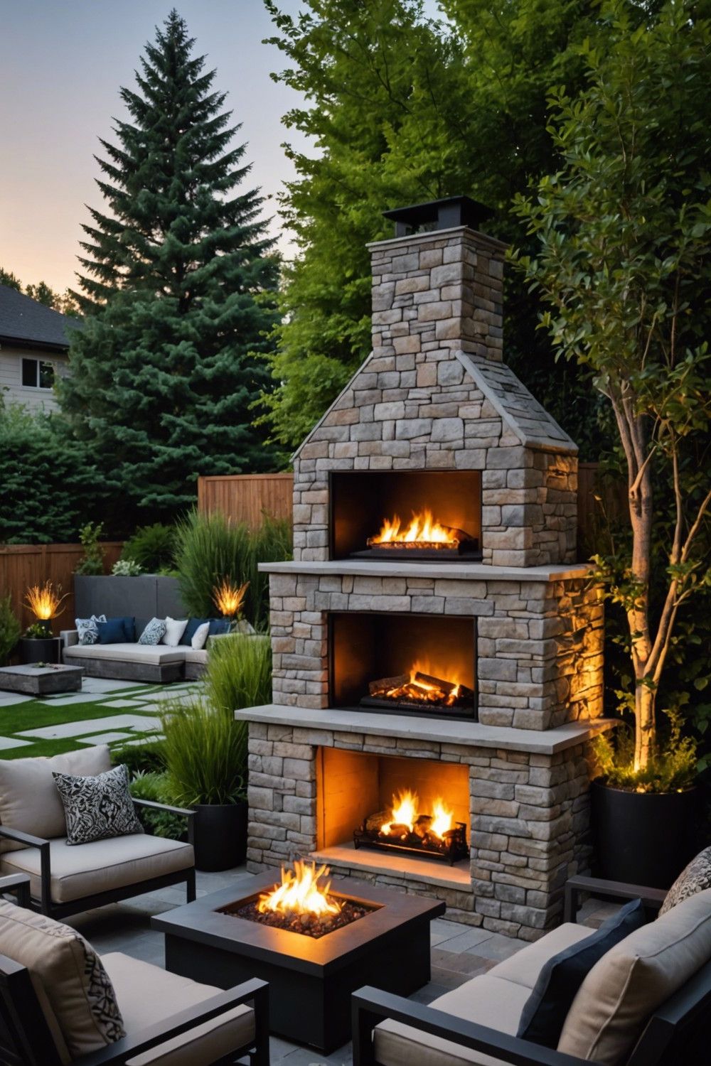 Wall-Mounted Fireplace with Ambient Lighting