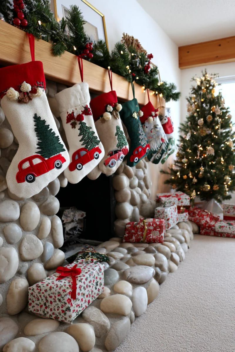 12. Retro Appliqués of Vintage Cars and Santas