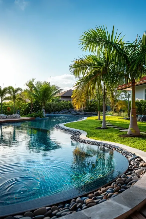 Curved Tropical Pool Getaway Design