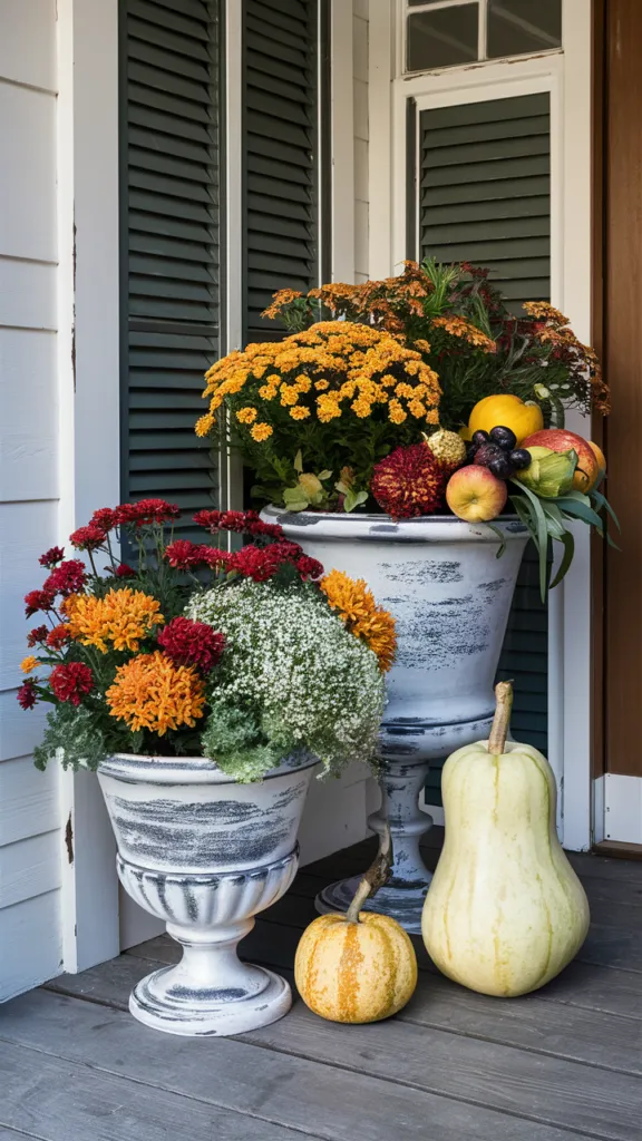 Retro-Style Planters with Fall Fruits and Florals