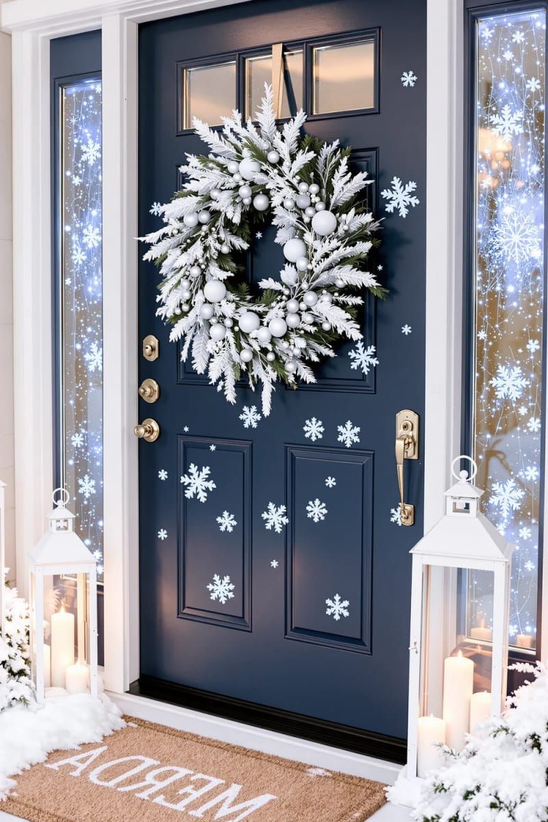 4. Frosted Blue Winter Door with Snowflakes and Wreath - photo 2