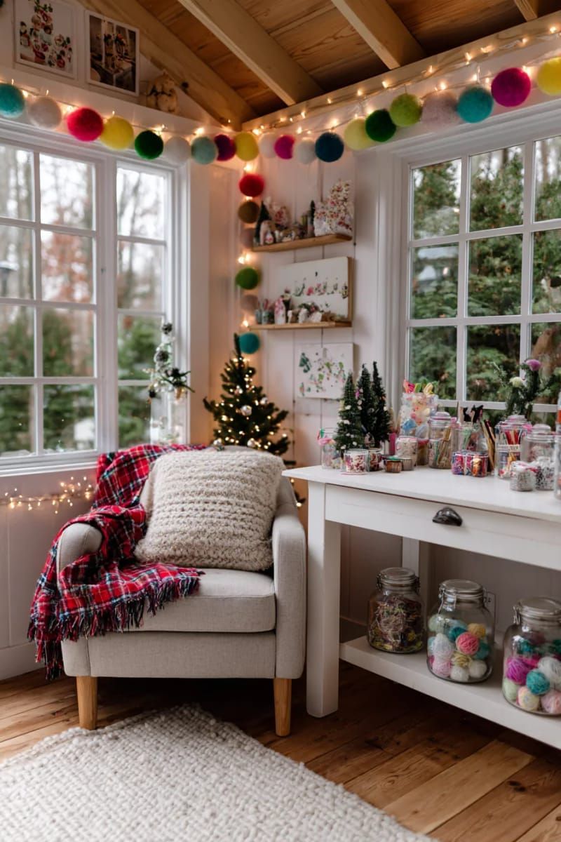 3. Rainbow Felt Ball Garland Decor Idea