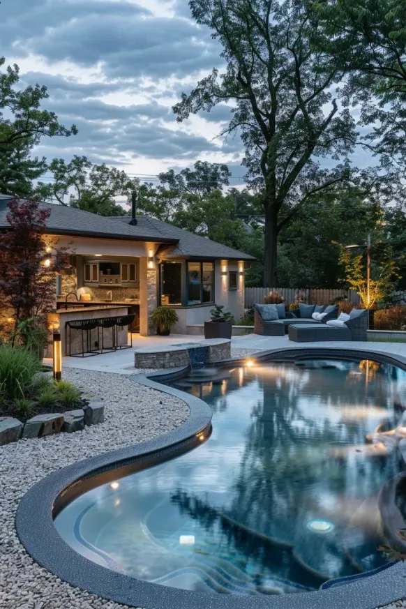 Poolside Retreat with Outdoor Kitchen and Lounge