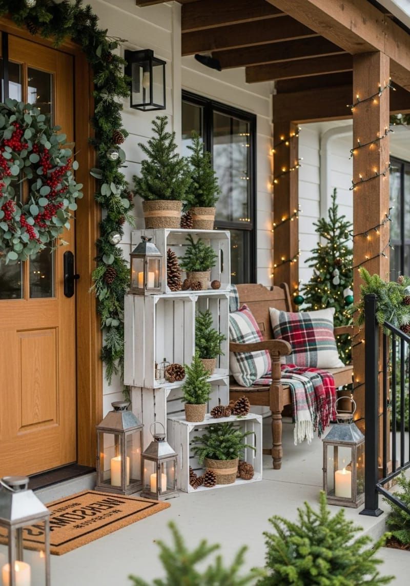 7. White Wooden Crates with Potted Evergreens - photo 4