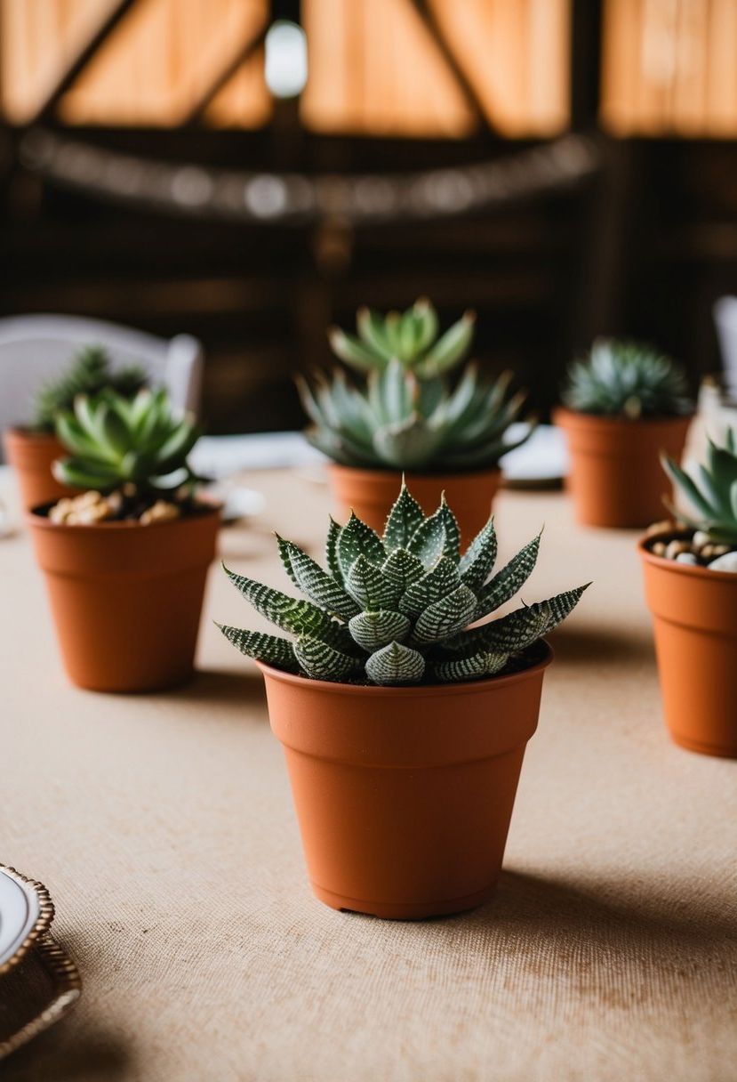 14) Tiny Potted Succulents As Table Favors
