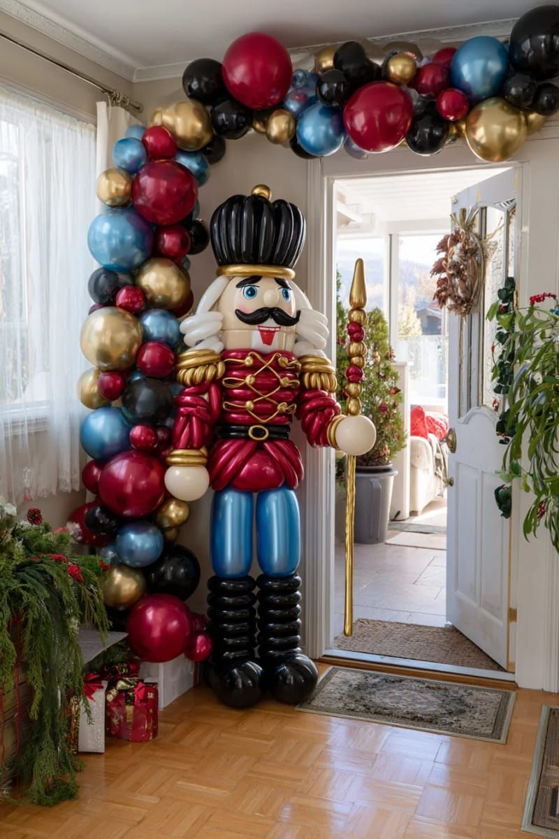 8. Balloon nutcracker greeting guests at the door