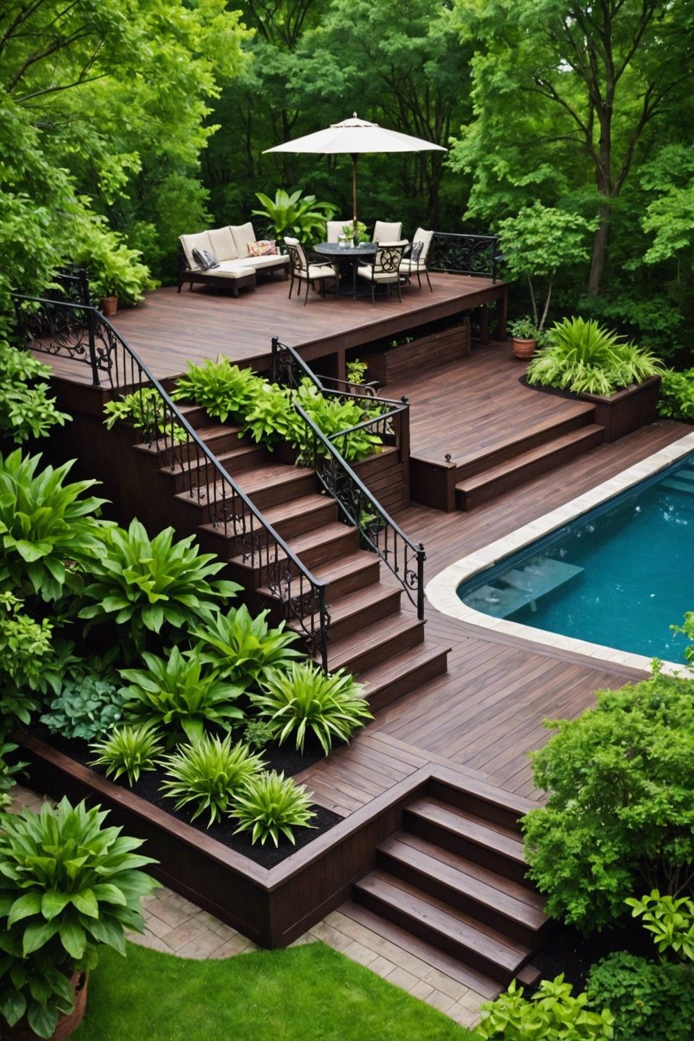 Deck Steps Wrapped with Handrails