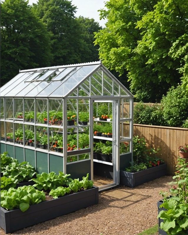 Vegetable Garden Sheltered by Greenhouse Roof