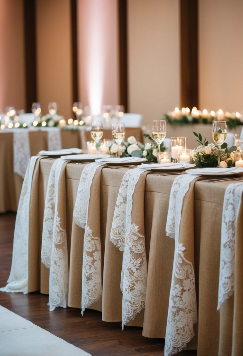 8) Table Linens Made of Burlap and Lace