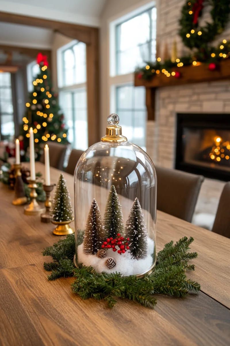 10. Glass Cloche with Bottle Brush Trees