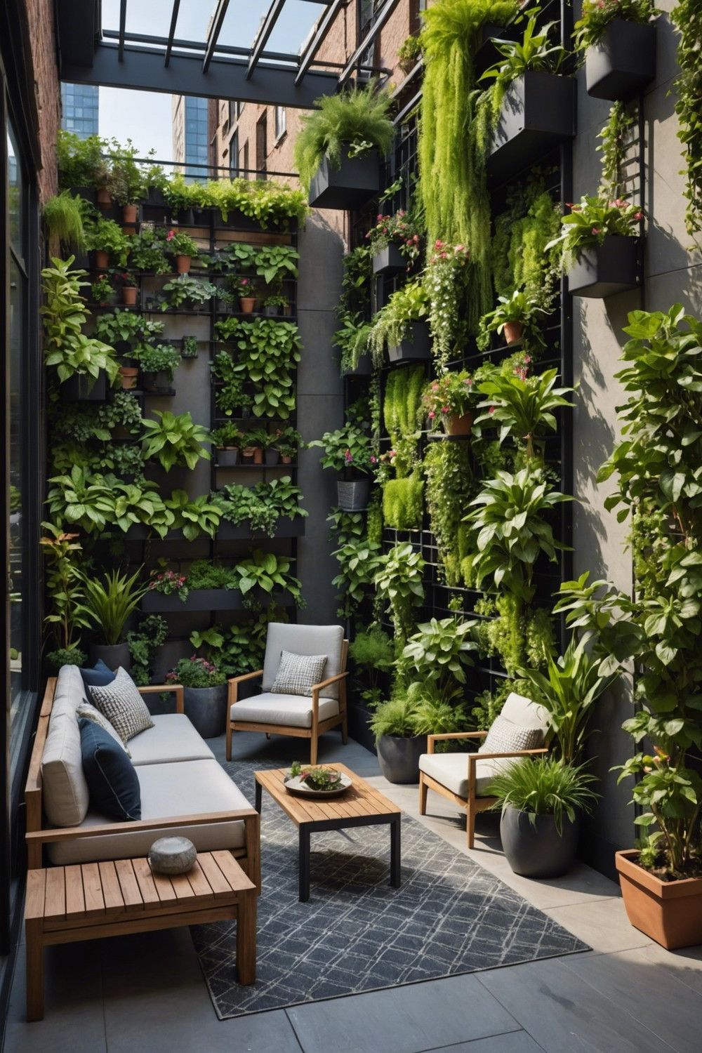 Urban Patio With Vertical Garden Wall