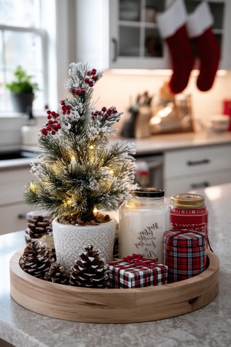 21. Tiered Trays Styled With Mini Trees and Lights - photo 2