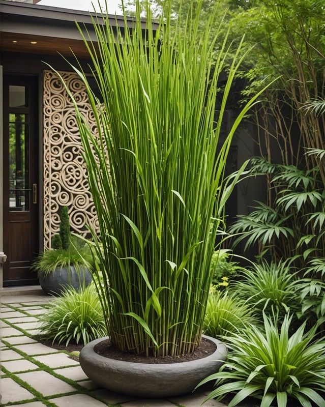 Using Lemongrass Alongside Garden Sculpture