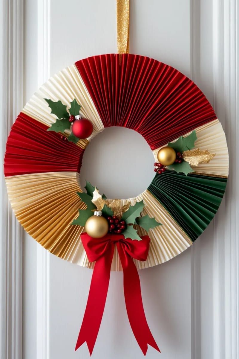 8. Colorful Accordion Paper Fan Christmas Wreath