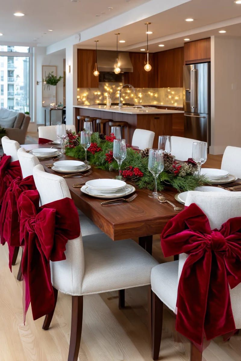 27. Red velvet chair bows for the dining table - photo 3
