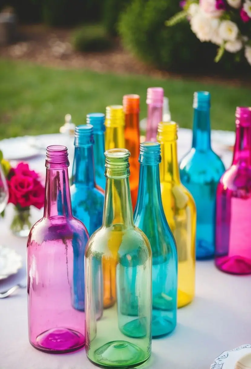 7) Bottles Painted in Your Wedding Colors