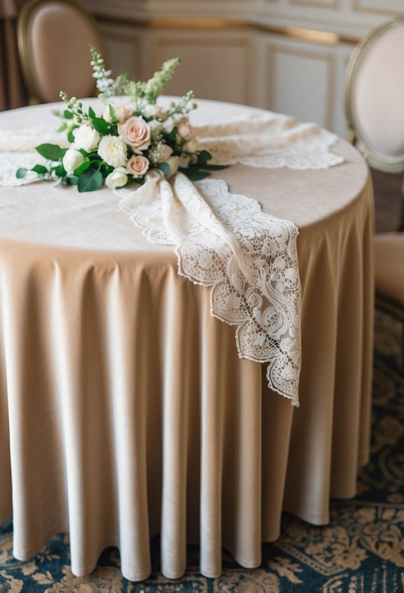 13) Beige Velvet Table Cloth