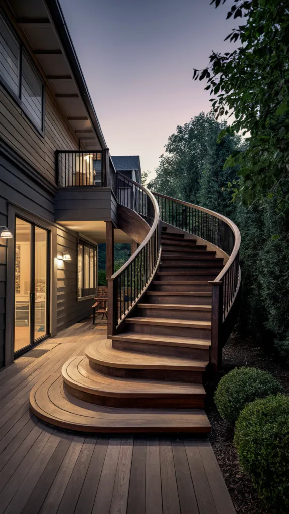 Winding Wooden Steps for a Grand Look