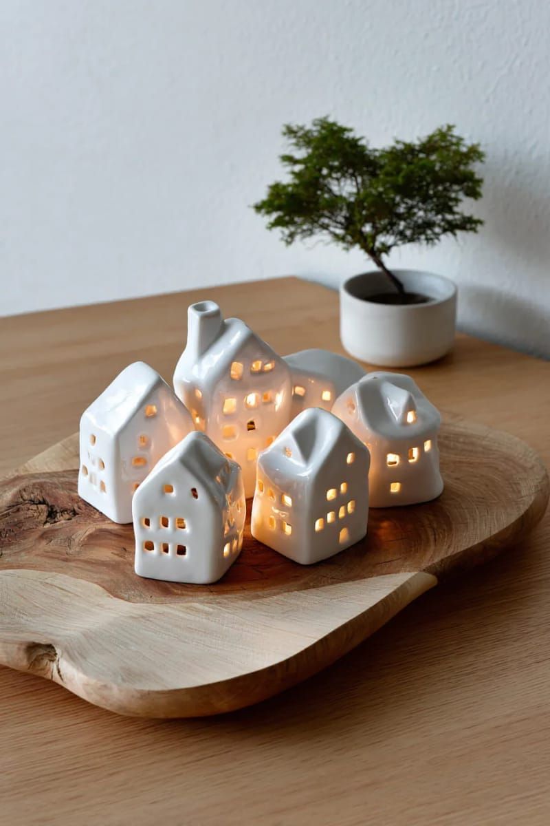 3. White Ceramic Houses With Tea Lights - photo 2