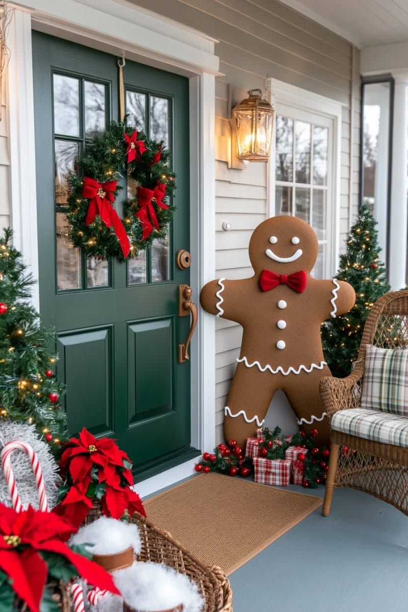 12. Gingerbread Man Cutout with Candy Cane Trim