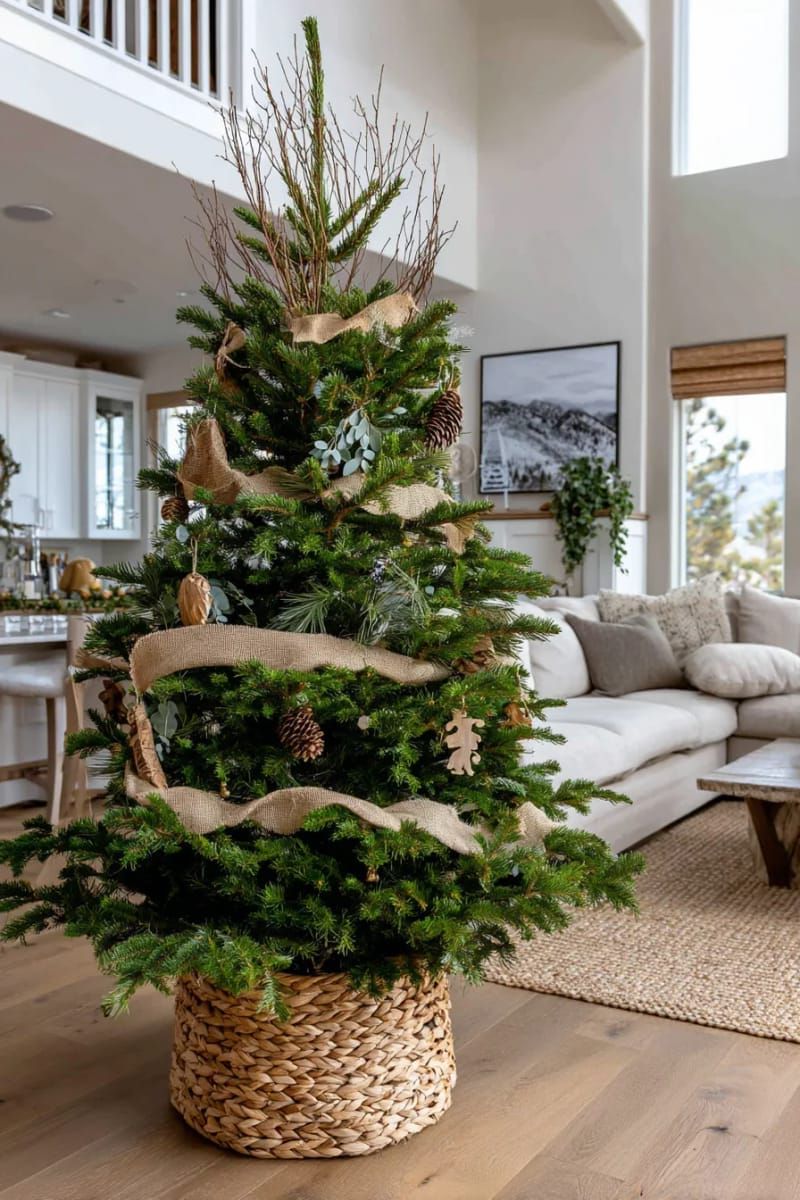 17. Natural tree with burlap and eucalyptus sprigs