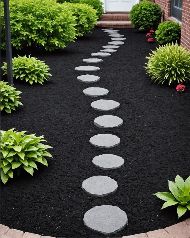 Black Mulch Paired with Stepping Stones