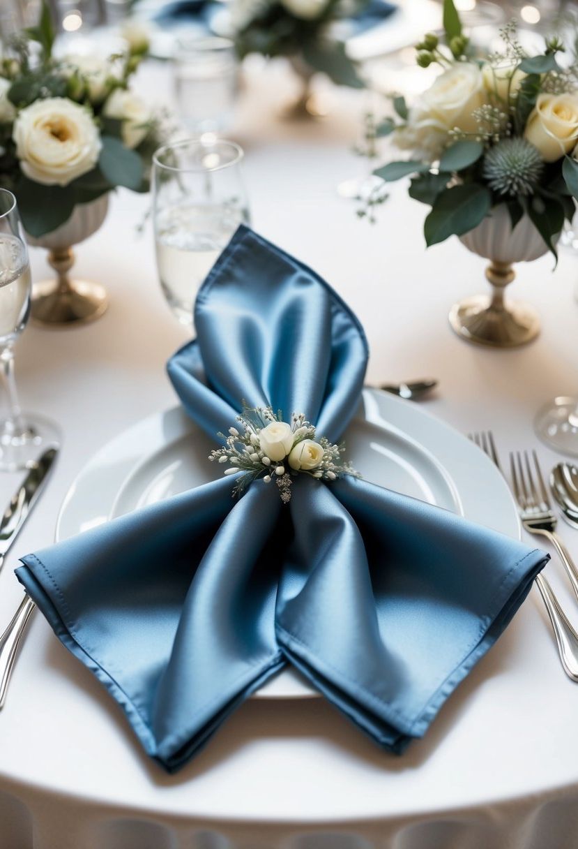 3) Elegant dusty blue satin napkins