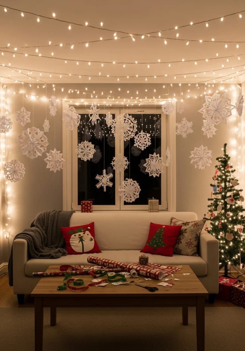 14. Paper Snowflakes and Twinkling Lights for the Living Room - photo 2