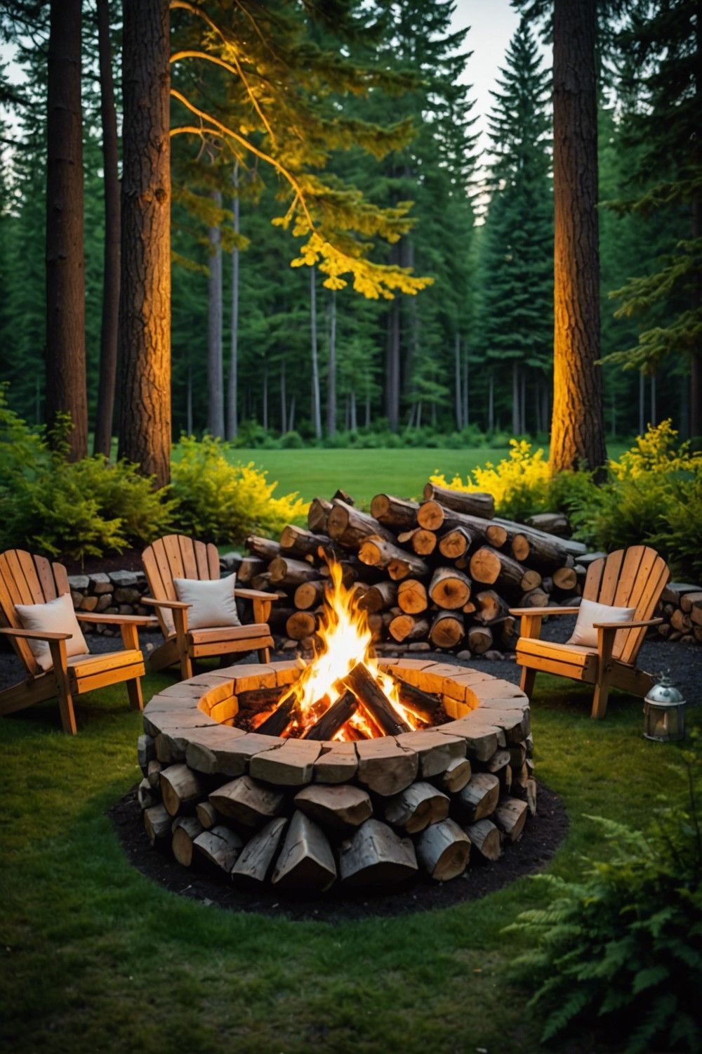 Rustic Fire Pit with Tree Stump Seats