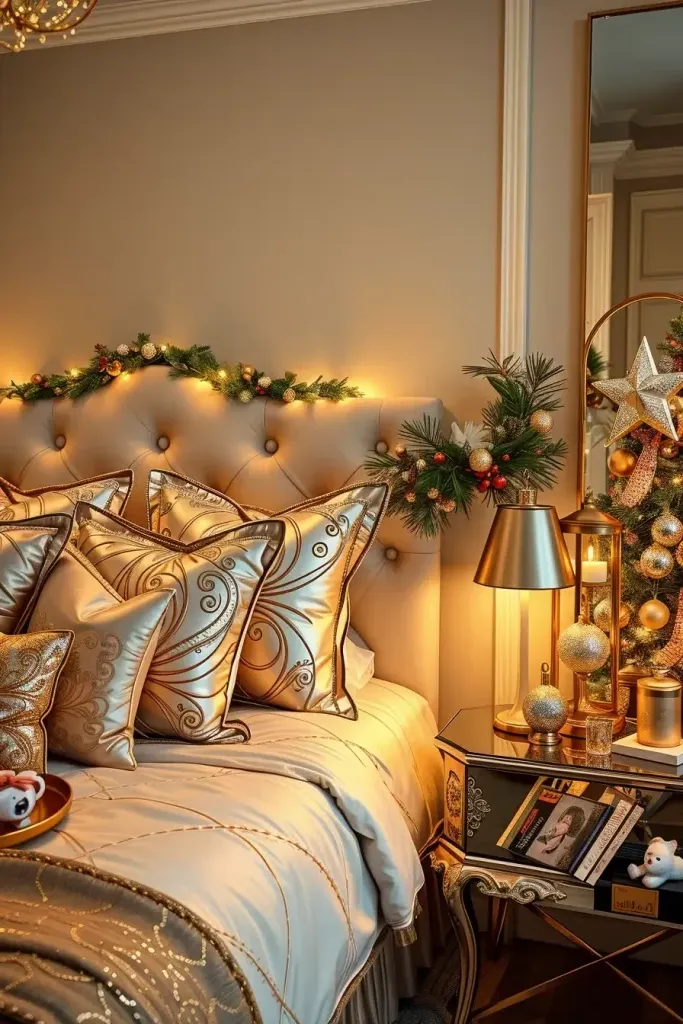 Metallic Decor for a Glamorous Holiday Bedroom