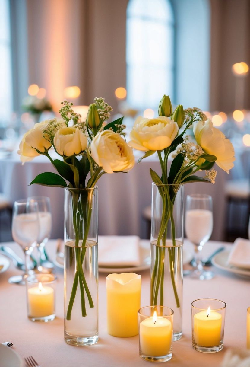 3) Pair Bud Vases with Candles for Warm Light