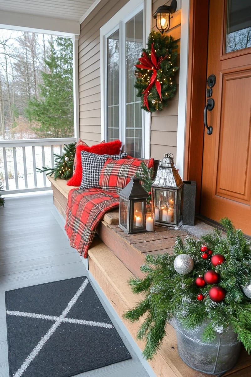 6. Silver branch planter with red berries and ornaments